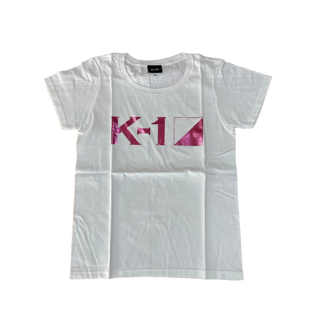 K-1ロゴ レディースTシャツ(箔プリント) 白×ピンク